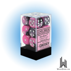 Gemini - 16mm d6 Dice Block - Black-Pink / White